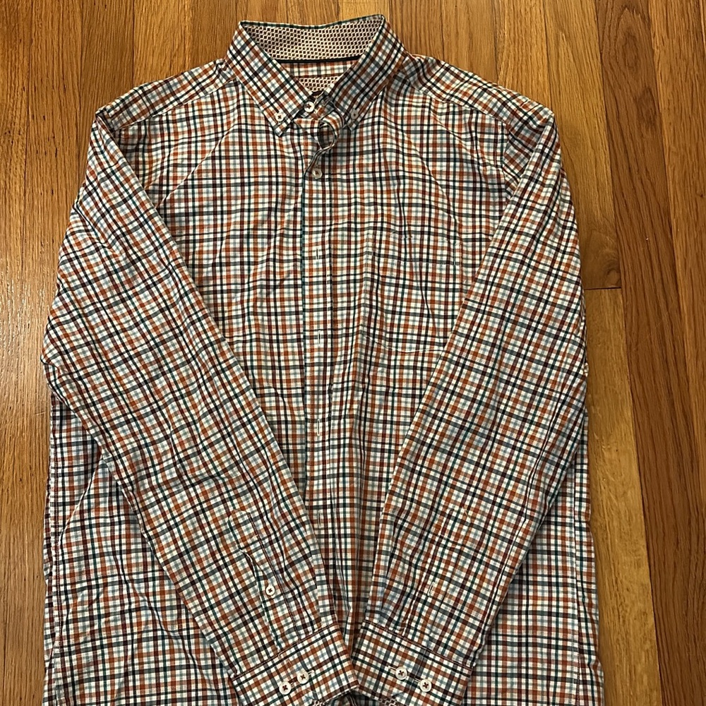Johnston & Murphy Orange and Blue Plaid Shirt